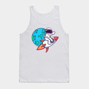 Astronaut Riding Rocket And Waving Hand Tank Top